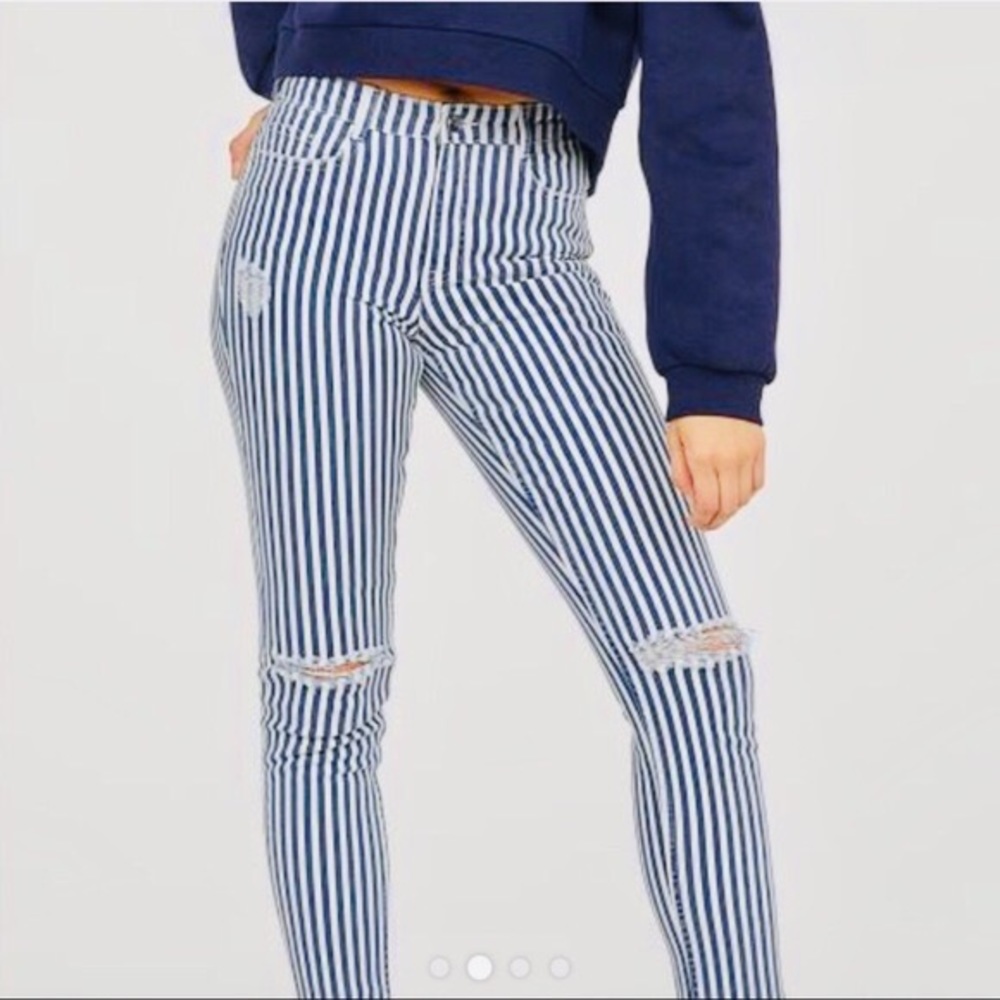 H&M Divided Super Skinny Striped Ripped Jeans